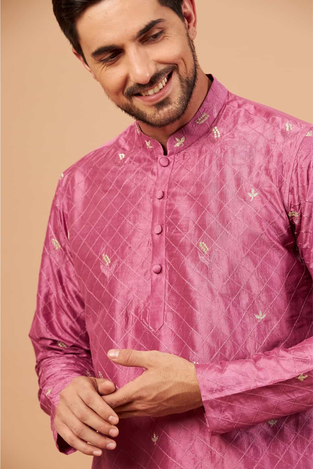Pumetric Leaf Embroidered Purple Kurta by Hilo Design