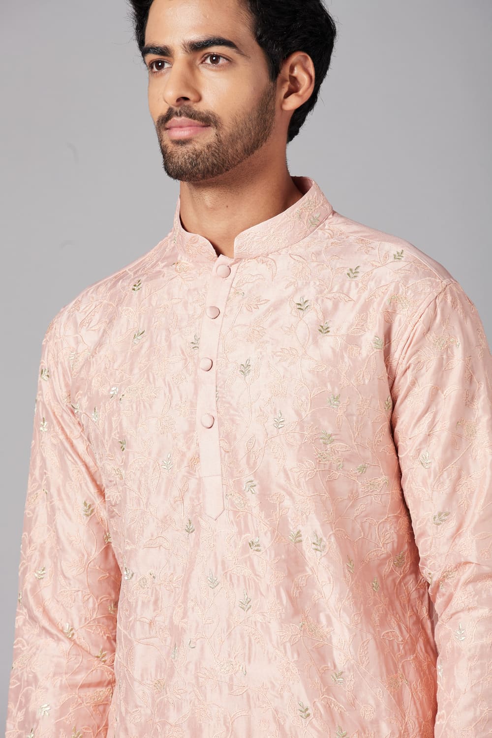 Tiyaan Embroidered Peach Kurta by Hilo Design