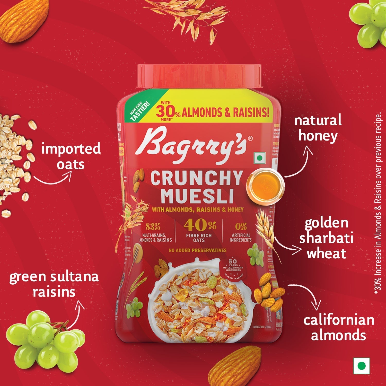 Bagrry's  Crunchy Muesli - Almonds, Raisins & Honey