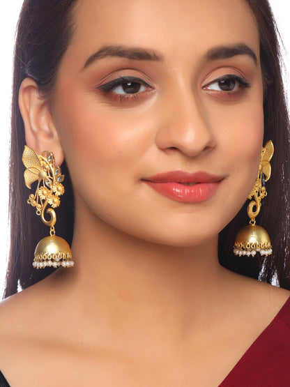 Yellow Chimes Gold-Polished Dome Shaped Jhumkas Earrings