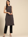 Anayna Women Black & White Ethnic Motifs Printed Kantha Work Kurta