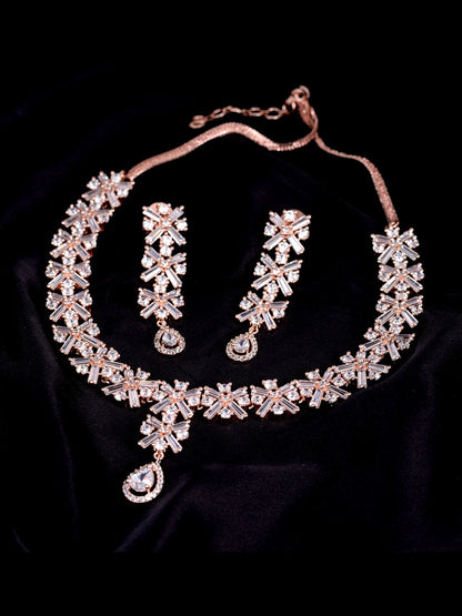 Saraf RS Jewellery Rose Gold-Polished American Diamond Studded Handcrafted Jewellery Set