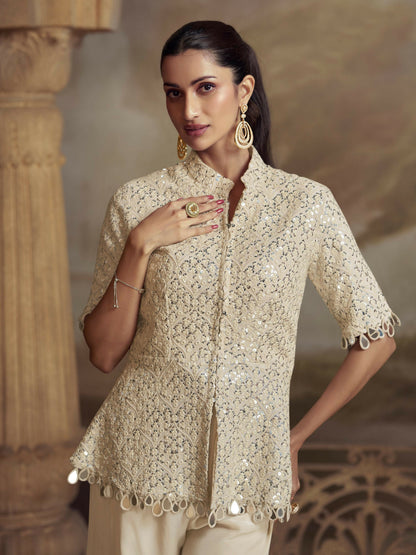 Anaita White Georgette Readymade Suit with Embroidery Work