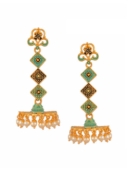 Shoshaa Gold-Toned & Green Contemporary Jhumkas Earrings