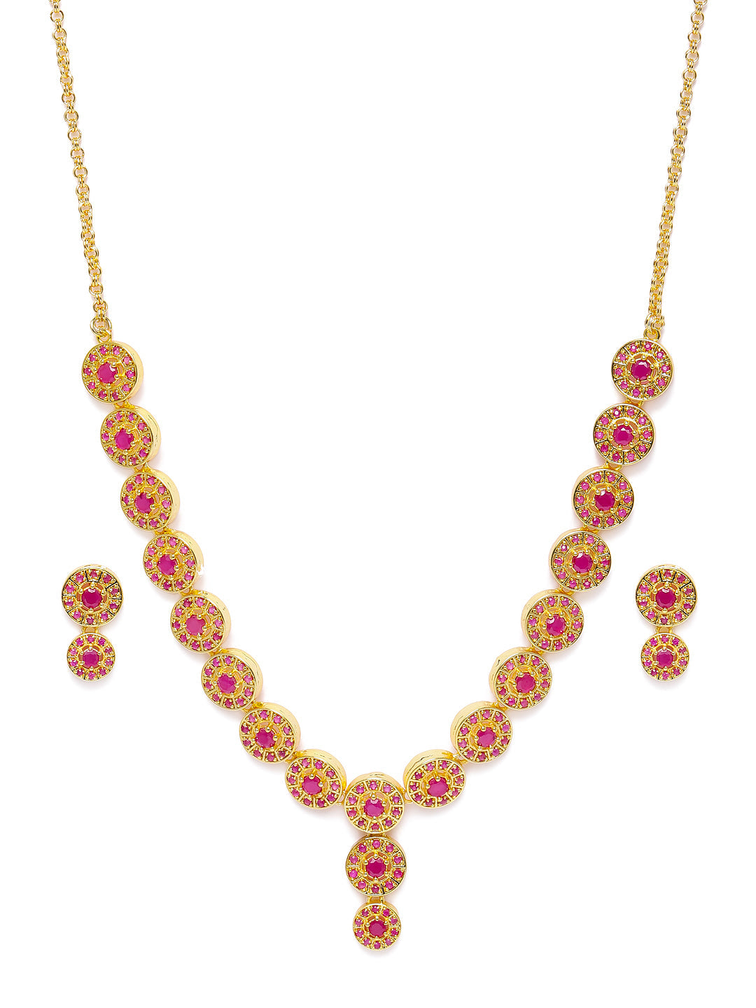 Zaveri Pearls Pink Gold-Polished Cubic Zirconia Studded Jewellery Set