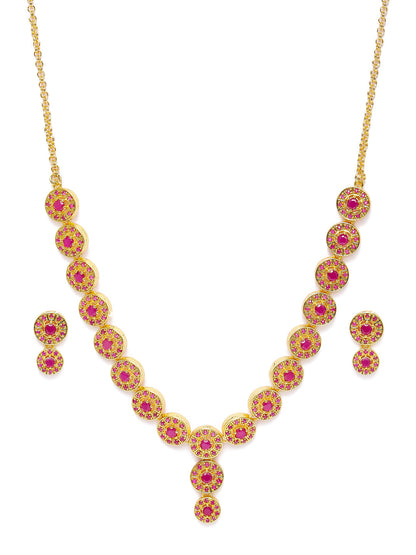 Zaveri Pearls Pink Gold-Polished Cubic Zirconia Studded Jewellery Set