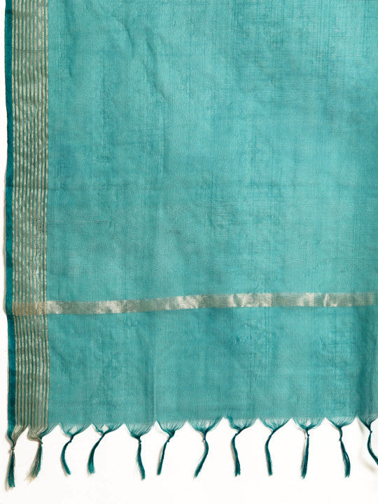 Anayna Women Yellow & Teal Blue Woven Design Kurta with Trousers & Dupatta