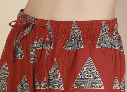 Breathables Women’S Loungewear Kaftan Cotton Red Geometric Print Co-Ord Set