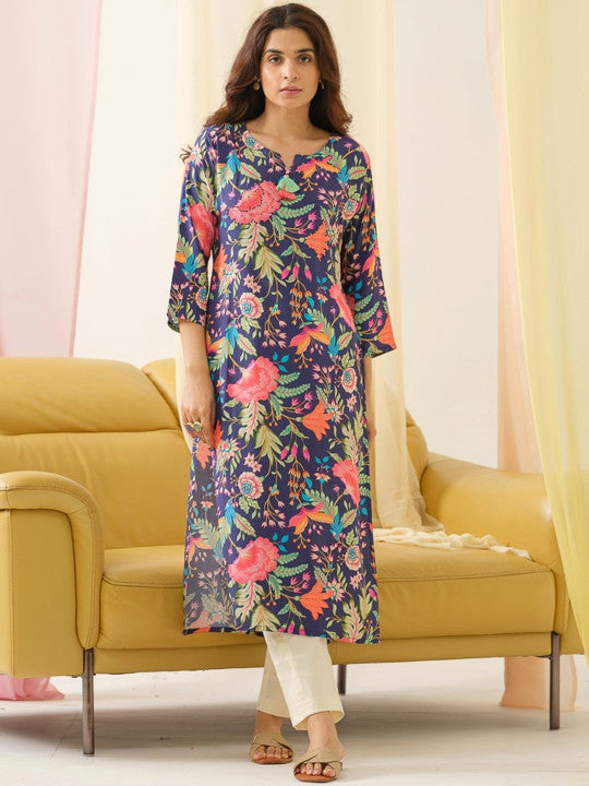 Sangria Floral Printed Straight Kurta