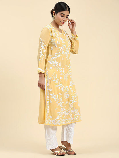 HOUSE OF KARI Ethnic Motifs Embroidered Chikankari Straight Kurta