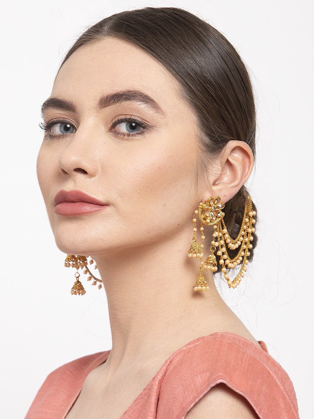 Shining Diva Gold-Polished Taselled Classic Jhumkas