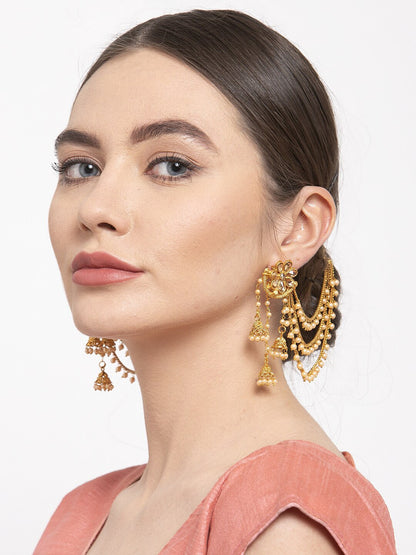 Shining Diva Gold-Polished Taselled Classic Jhumkas