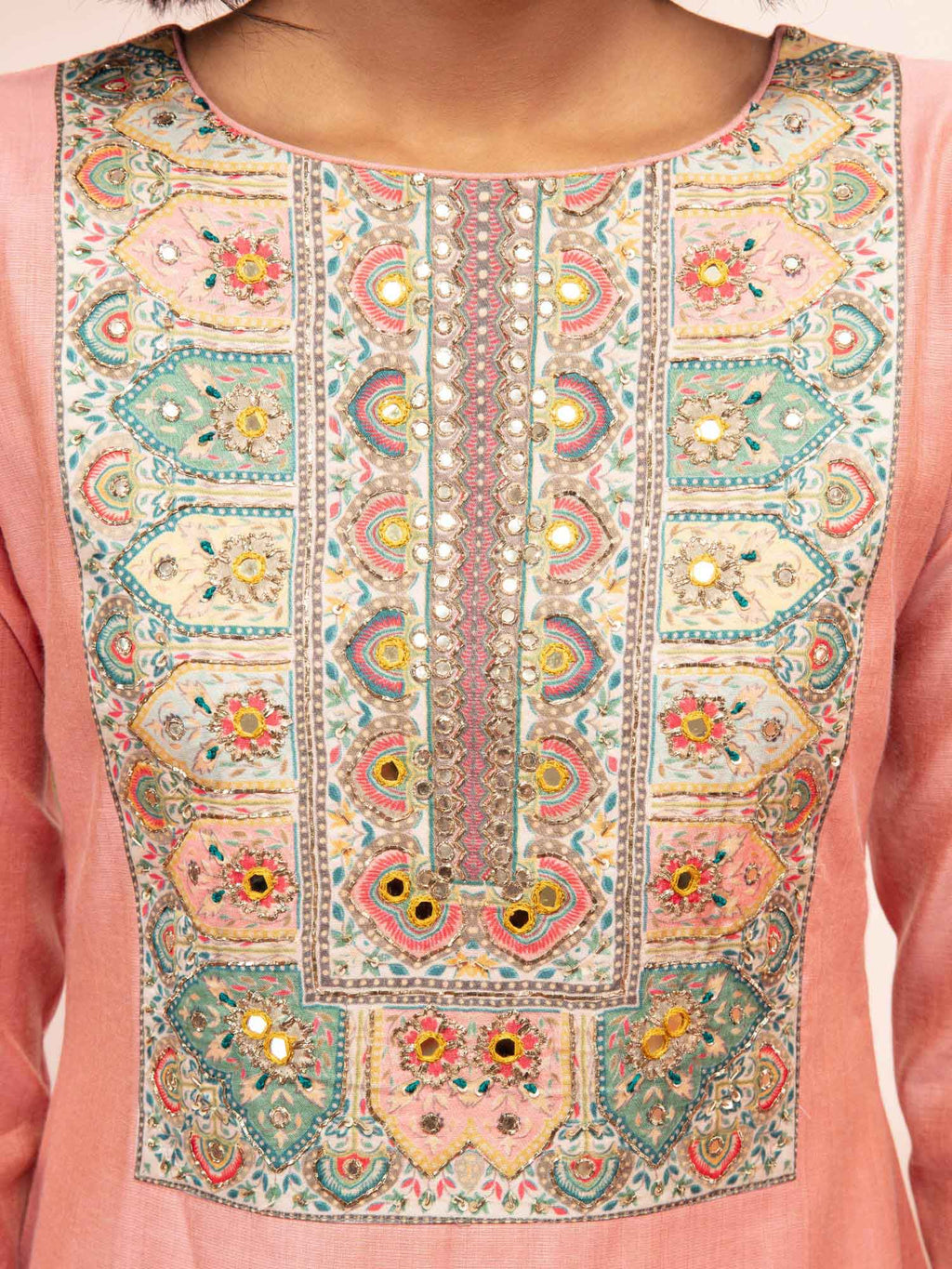 Likha Shaan-E-Avadh Peach Zari Mirror Work Kurta, Pant & Dupatta LIKSKD131 (Set of 3)