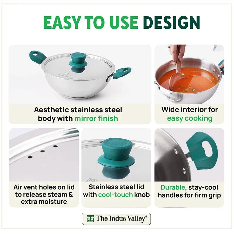 The Indus Valley Stainless Steel Capsule Bottom Kadai