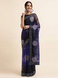 Fabmora Satin Ethnic Motifs Embellished Embroidered Lycra Designer Saree
