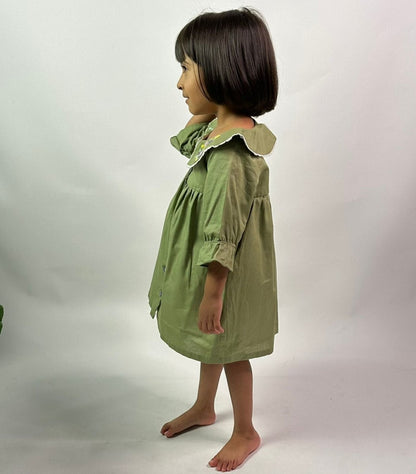 ArthLife Moss Green Embroidered Shirt Dress