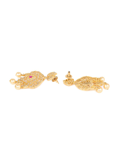 Saraf RS Jewellery Gold-Polished White & Magenta American Diamond Studded Jewellery Set