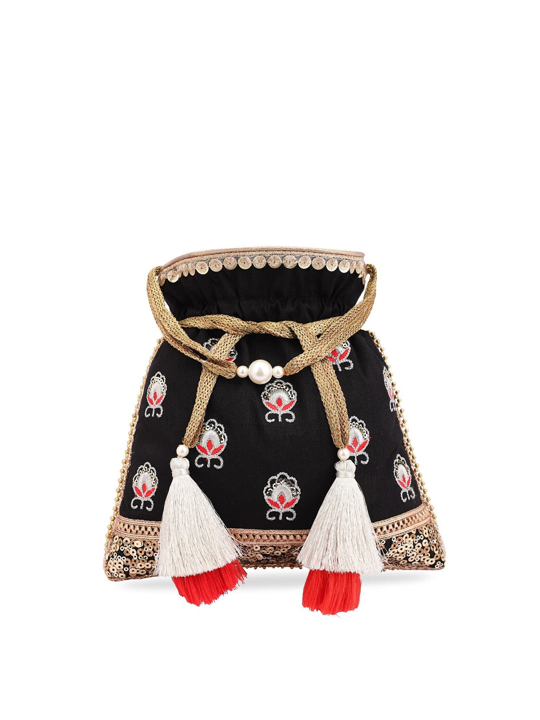 Masq Black & White Embroidered Potli Clutch