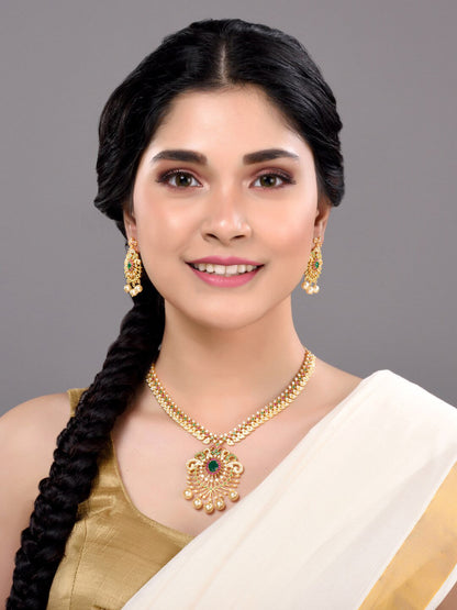 Saraf RS Jewellery Women Gold-Toned & Multi-Coloured CZ-Studded Handcrafted Jewellery Set