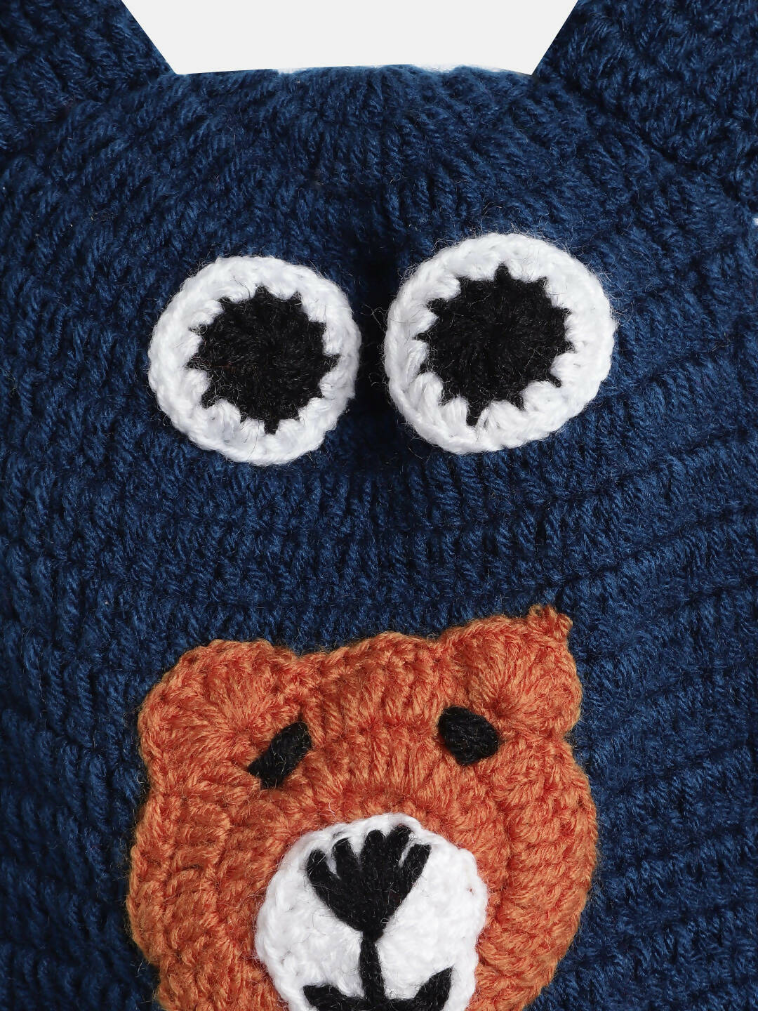 Chutput Kids Woollen Hand Knitted Bear Detail Cap - Blue