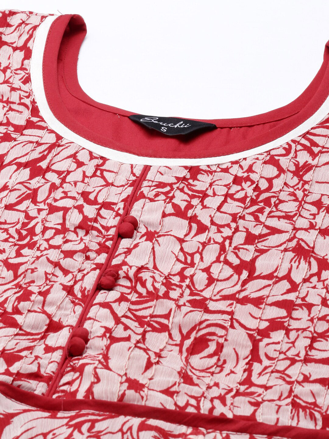Souchii White & Red Floral Layered Chiffon Beautiful Midi Dress