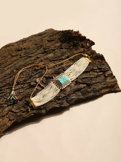 Women's Blue White Gold-Polished Handcrafted Necklace - Ruby Raang
