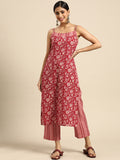 Anayna Women Red & Off-White Ethnic Motifs Printed Pure Cotton Kurta with Trousers