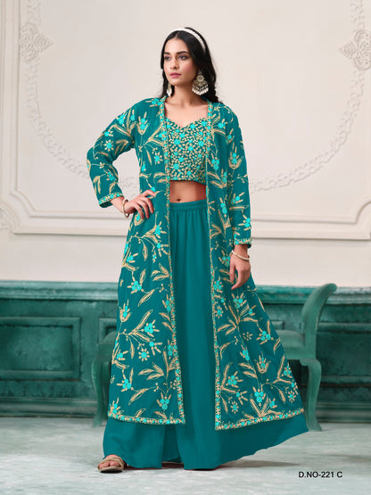 Anaita Turquoise Faux Georgette Sequins Embroidered Stitched Ethnic Suit