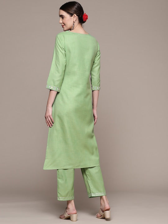 Anubhutee Women Ethnic Motifs Embroidered Thread Work Kurta With Trousers