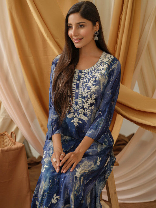 Sangria Abstract Printed Straight Kurta