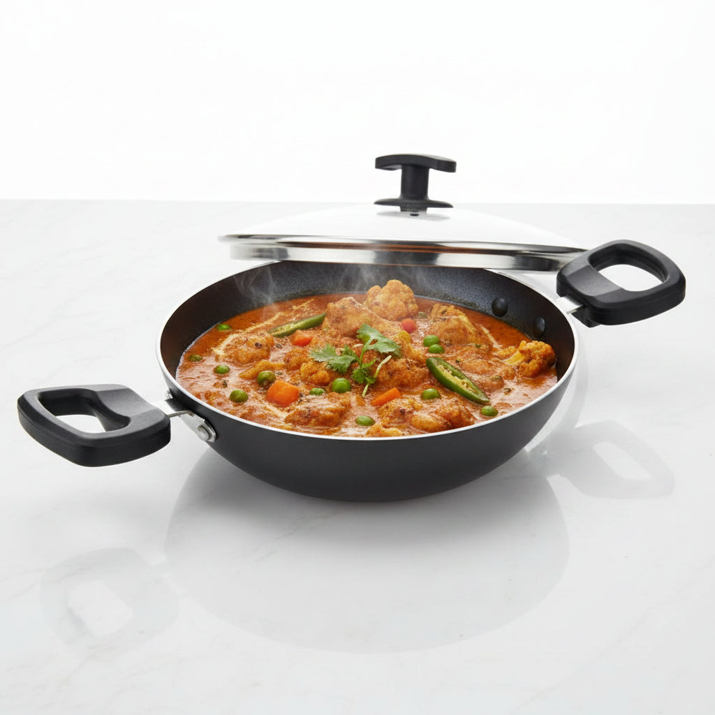 Judge by Prestige Everyday Non-Stick Kadhai with Glass Lid Low Oil Cooking Cool Touch Handles