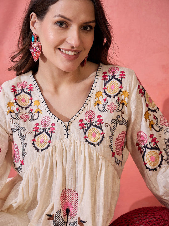 Sangria Women Ethnic Motifs Embroidered Thread Work Cotton Kurta
