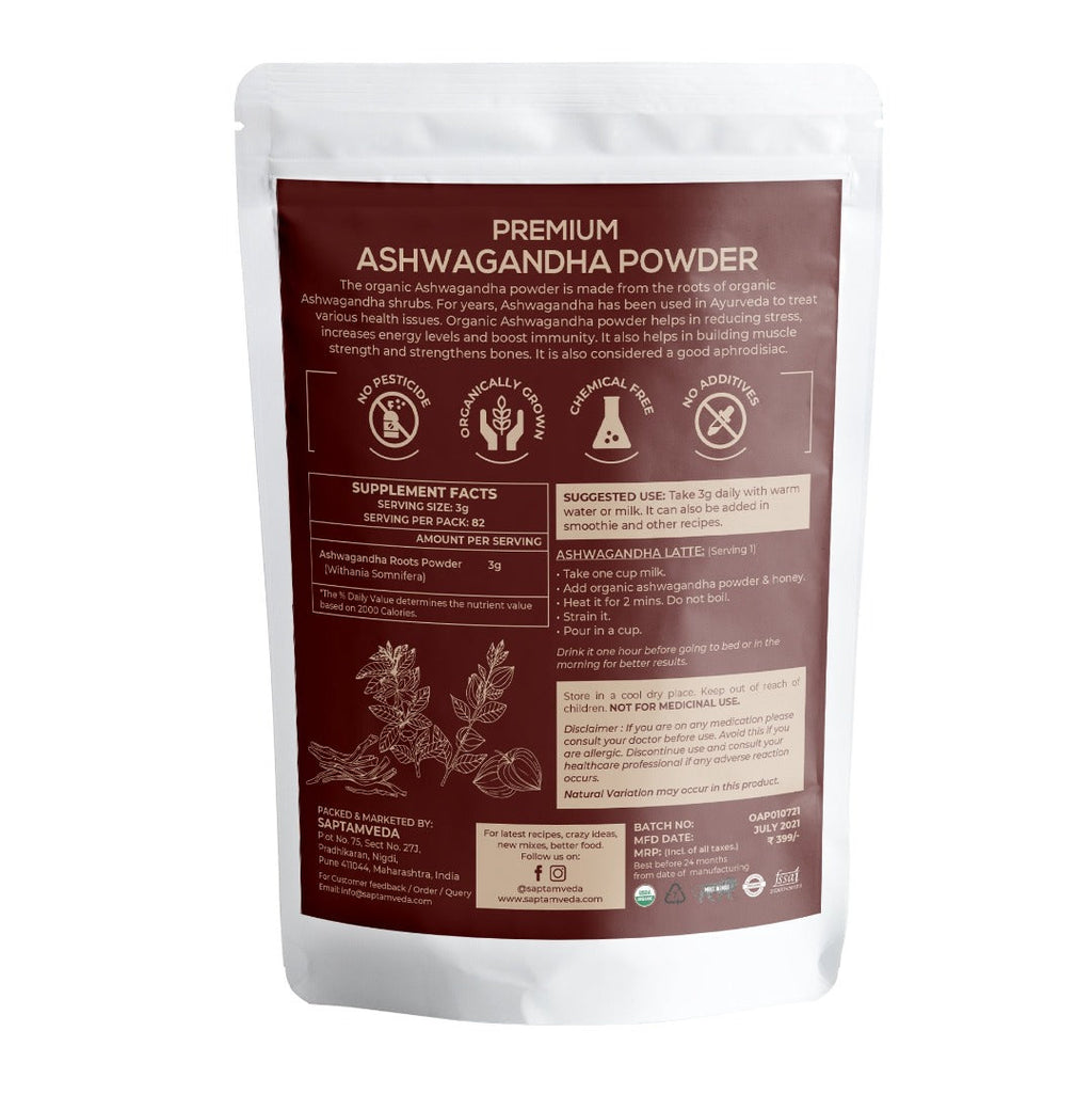 Saptamveda Organic Ashwagandha Powder - 250 gms