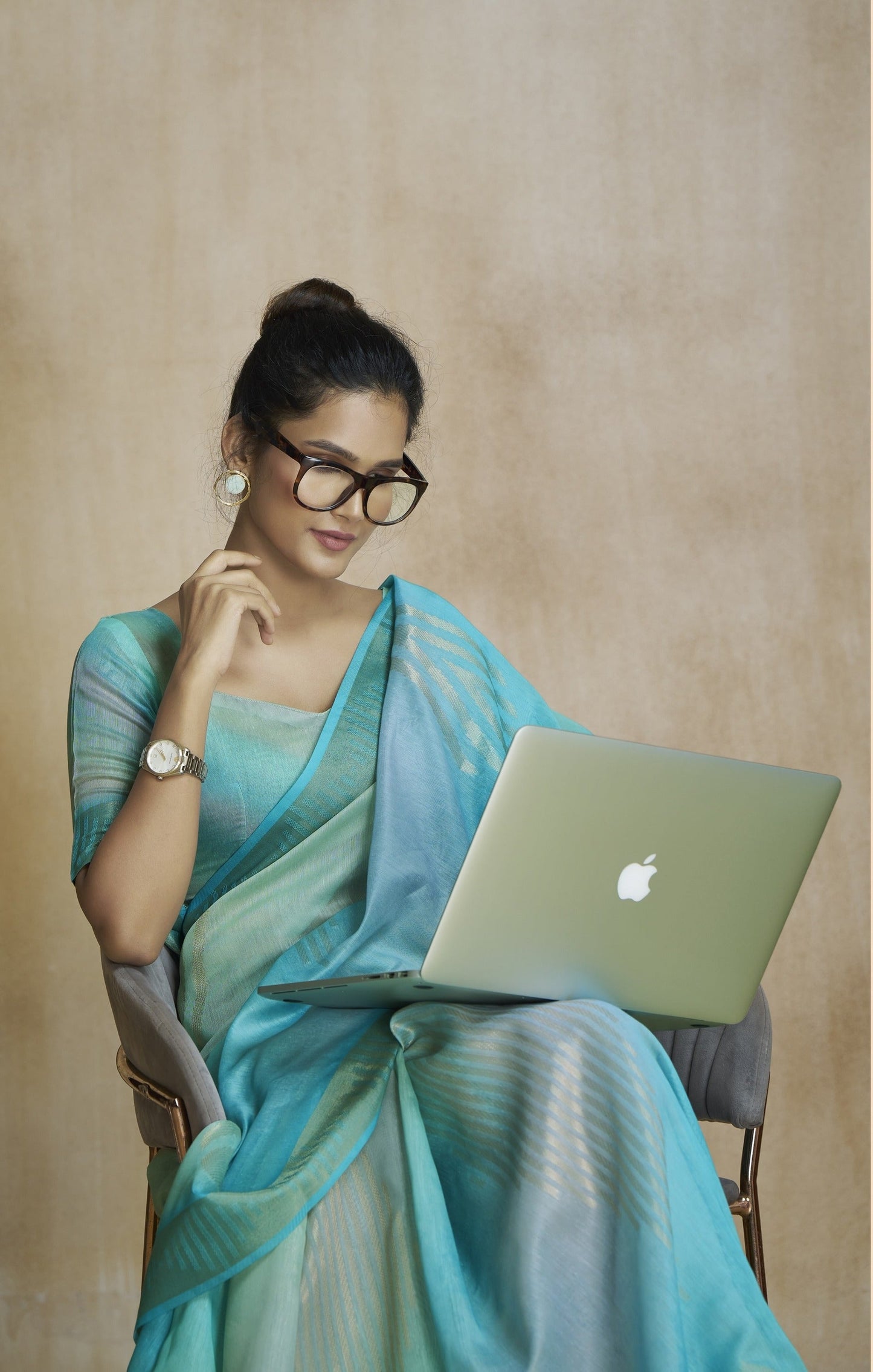 Anaita Turquoise Fancy Fabric With Digital Print Saree With Blouse