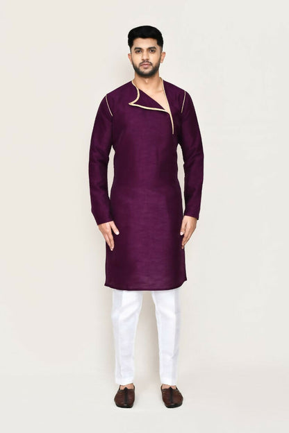 Joban Fashion Purple Colored Art Silk Fabric Kurta With Straight Fit Pant