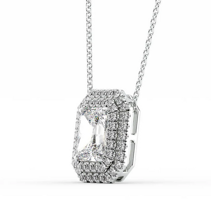Cauer Elegant Radiant Moissanite Pendant Chain 14K Sterling Silver White Gold Plated