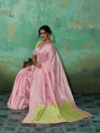 Shree Shyam Fashion Pink Linen Cotton Saree