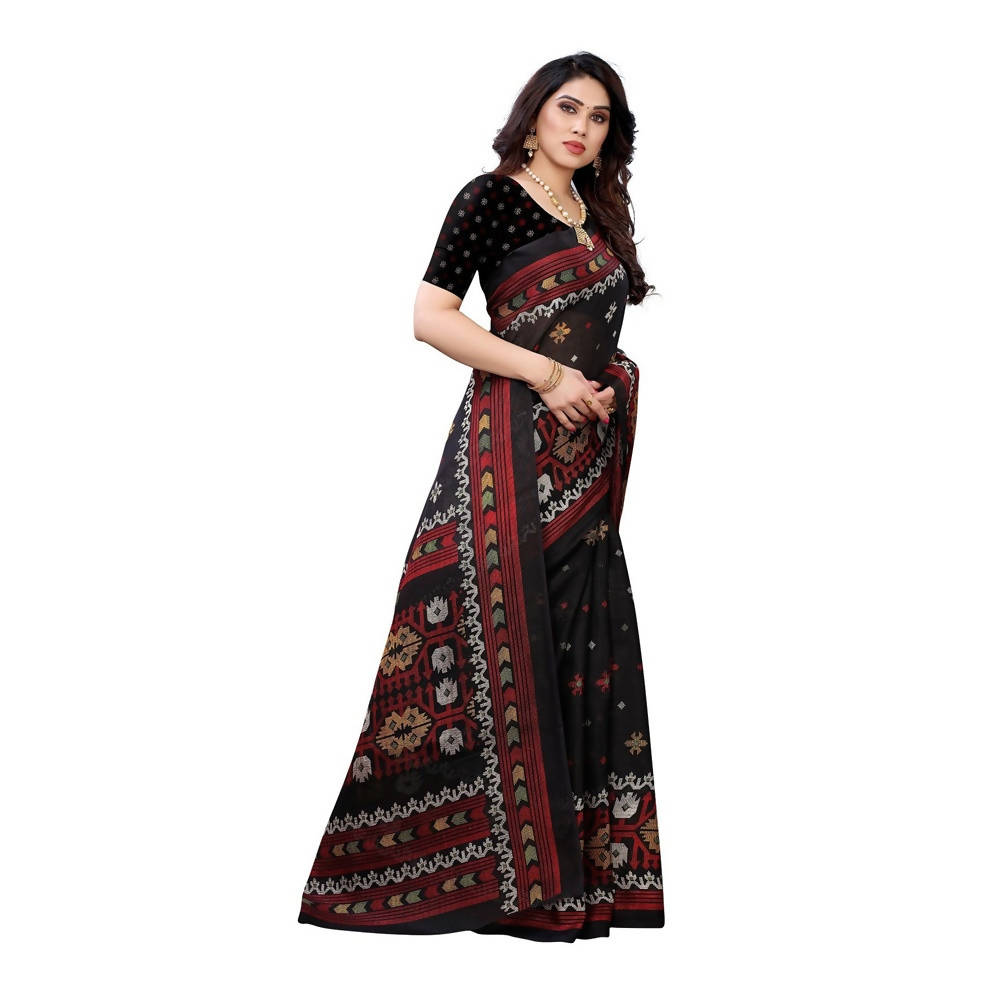 Vamika Printed Jute Silk Black Saree (Namita Black)