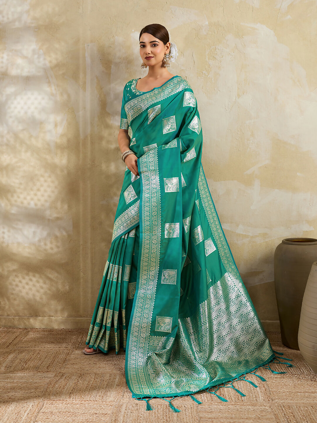 Shree Shyam Fashion Sea Green Silk Blend Saree