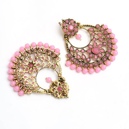 Mominos Fashion Johar Kamal Golden And Pink Beaded Earrings