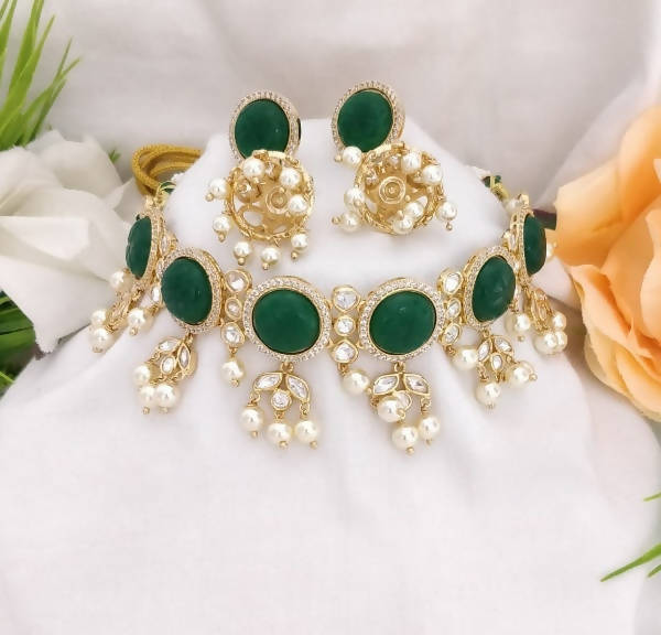 Khavi Arts Designer Pearl Choker-Green
