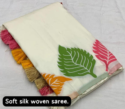 White Pure Silk Woven Design Saree with Unstitched Blouse - A2M