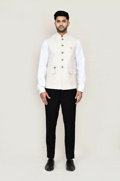 Joban Fashion White Colored Art Silk Fabric Kurta, Jacket With Straight Fit Pant