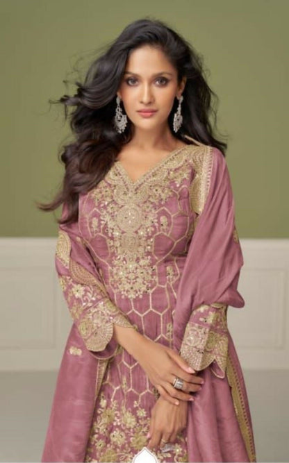 Anaita Peach Real Shimmer Readymade Suit with Embroidery & Real Mirror Work