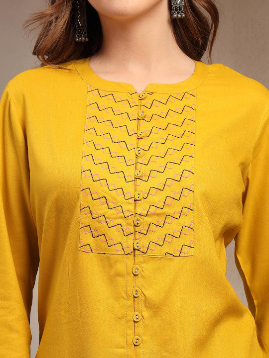 Sangria Women Embroidered Mandarin Collar Cotton Top