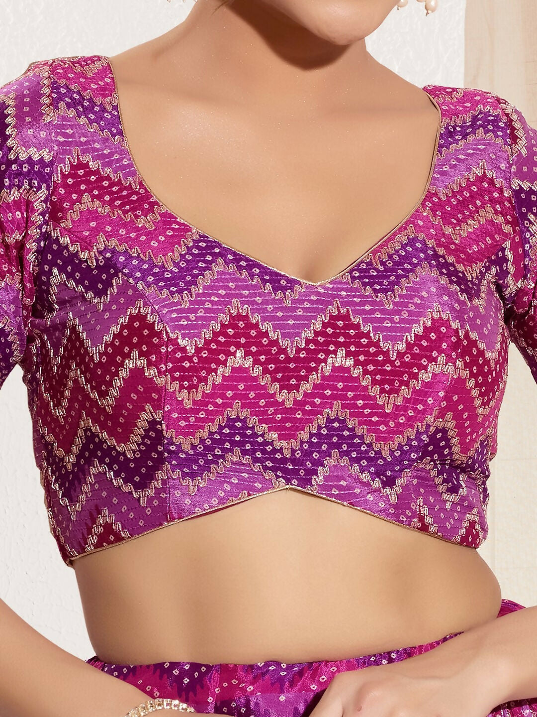 Joban Fashion Purple Chiffon Padded Blouse With Square Neck Elbow Sleeves