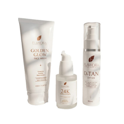Flawora Set of Golden Glow Face Wash, D-Tan Lotion and 24k Golden Glow Face Serum