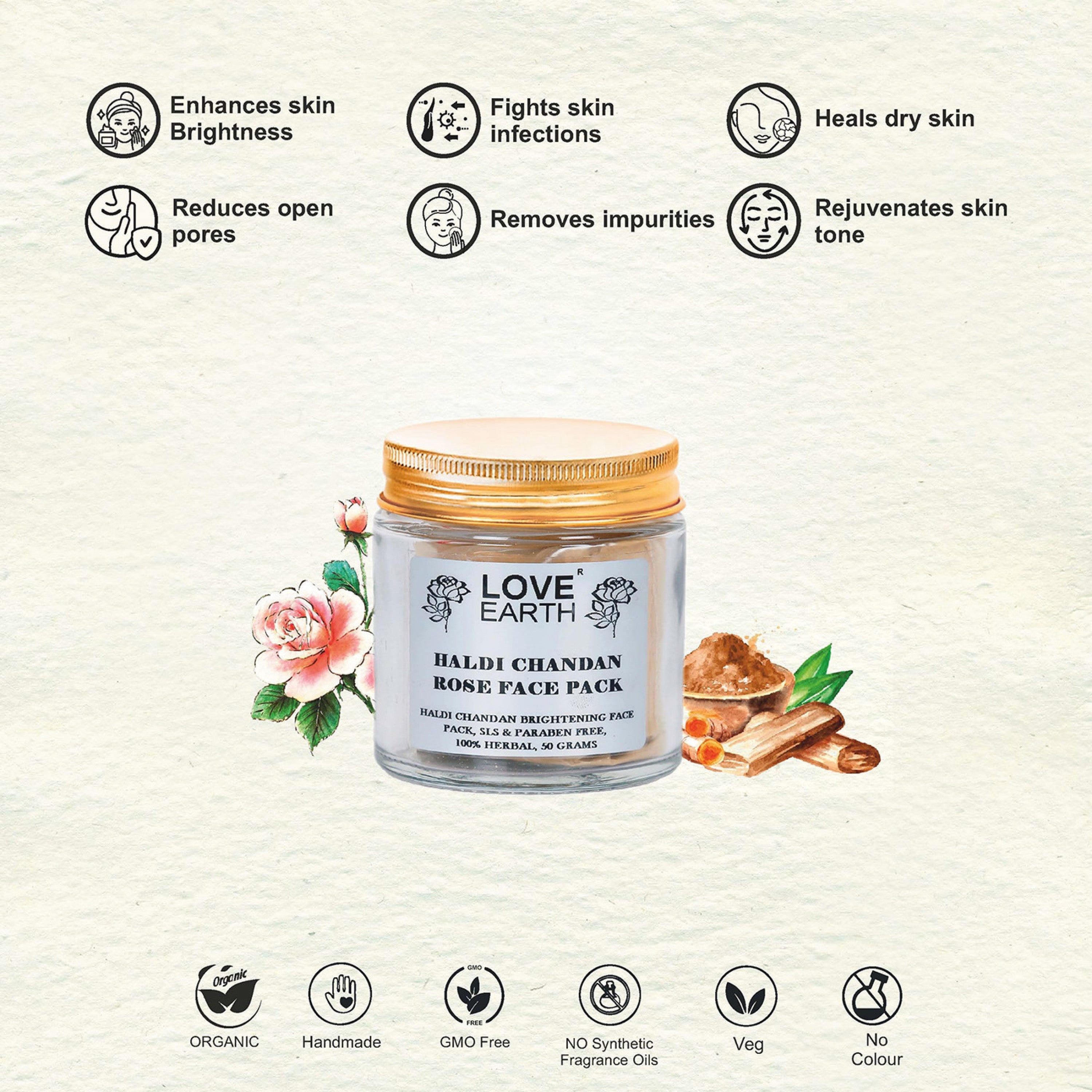 Love Earth Haldi Chandan Rose Face Pack - 50 gms