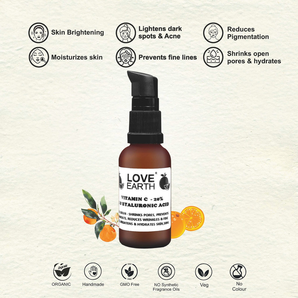 Love Earth Vitamin C 20%, E & Hyaluronic Acid – Face Serum - 30 ml