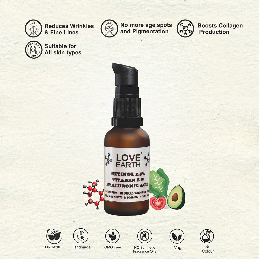 Love Earth Retinol 2.5% Vitamin E & Hyaluronic Acid – Face Serum - 30 ml
